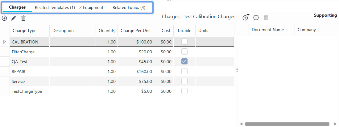 Detail Tabs - Charge Templates