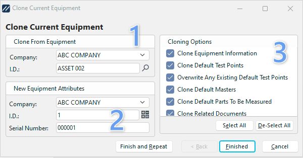 Clone Current Equipment Wizard