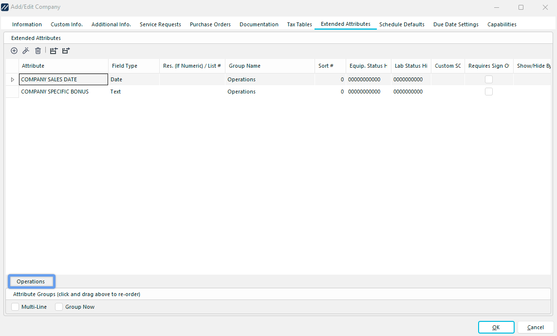 Example - Group Name Sub-Tabs for Extended Attributes