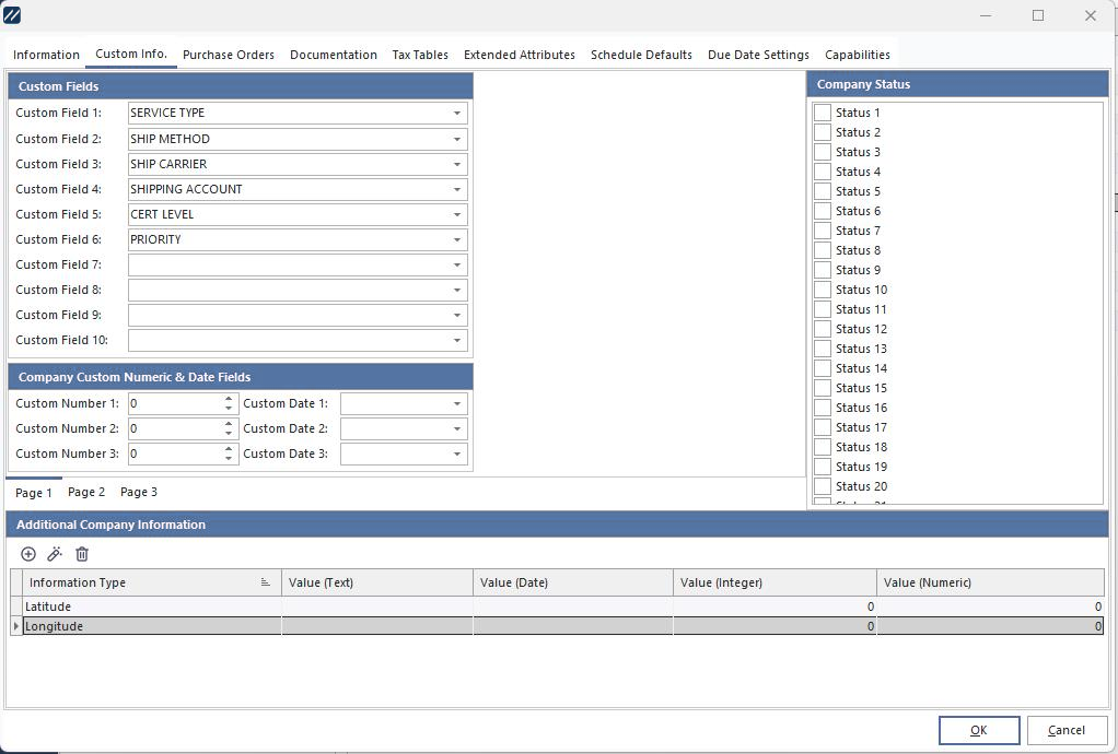 Add/Edit Company Fields - Custom Info. ab Fields
