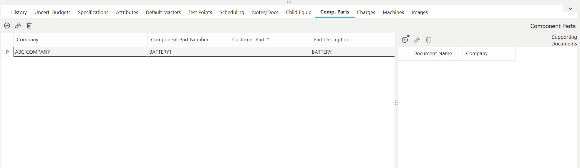 Component Parts Dialog/Tab
