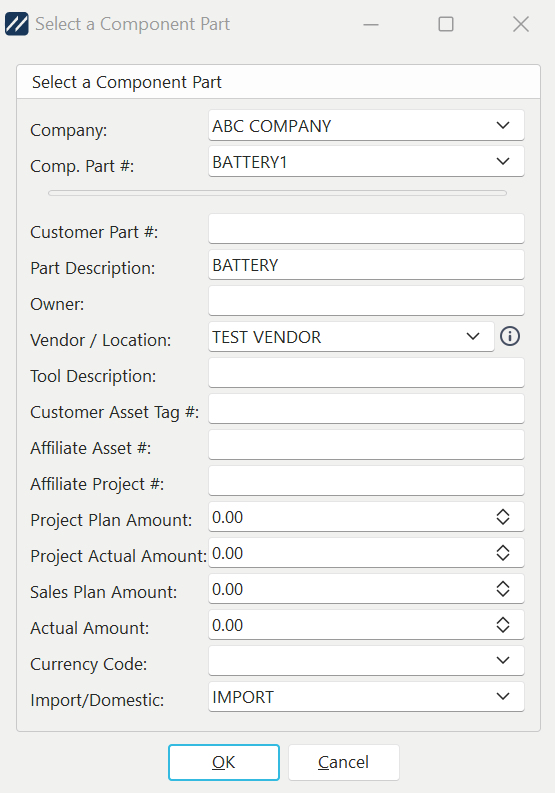 Select a Component Part