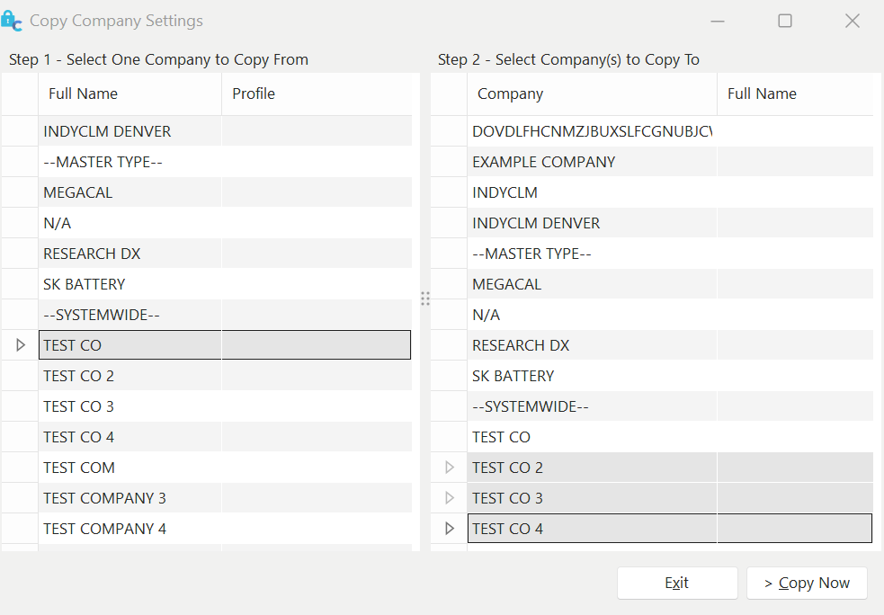 Copy Company Settings