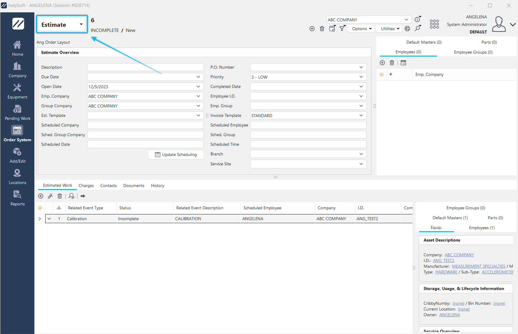Order System - Estimates View