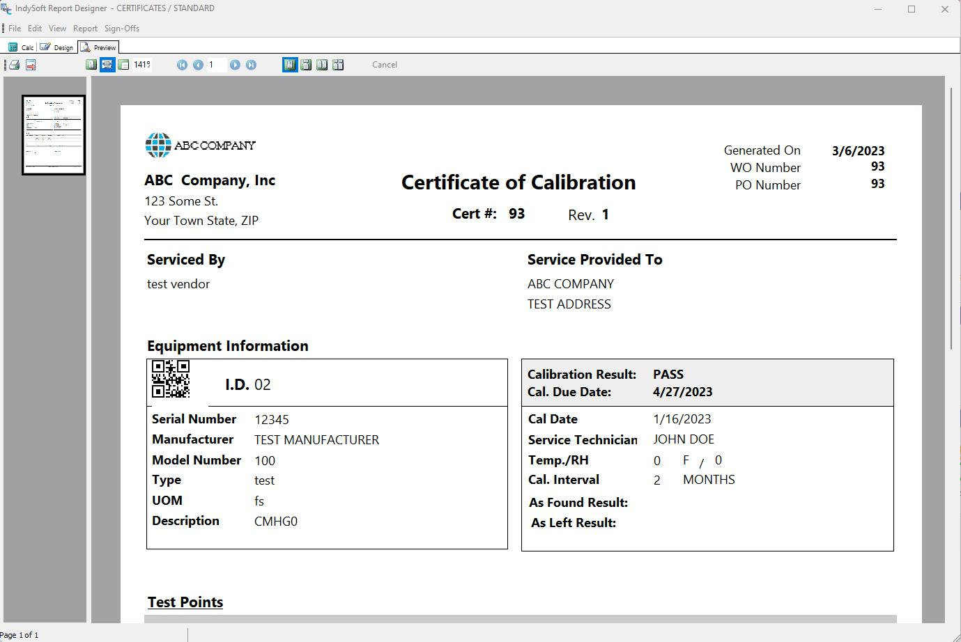 Calibration Certificate - Example