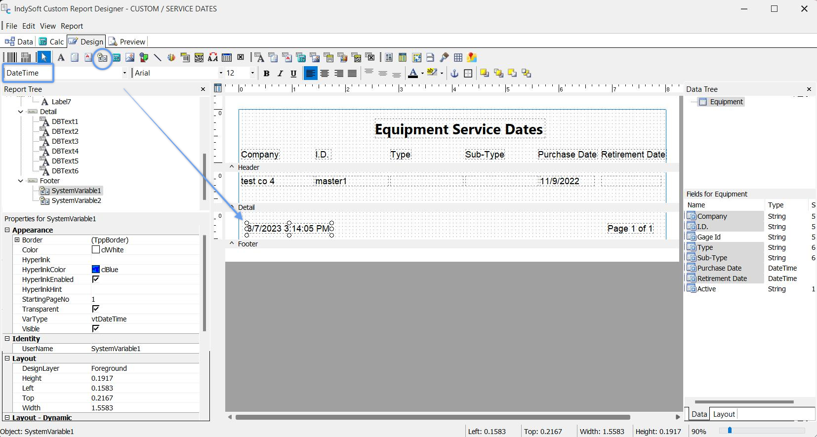 Design Tab Example - System Variables