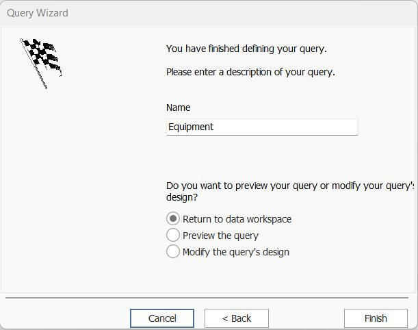 Query Wizard - Finish