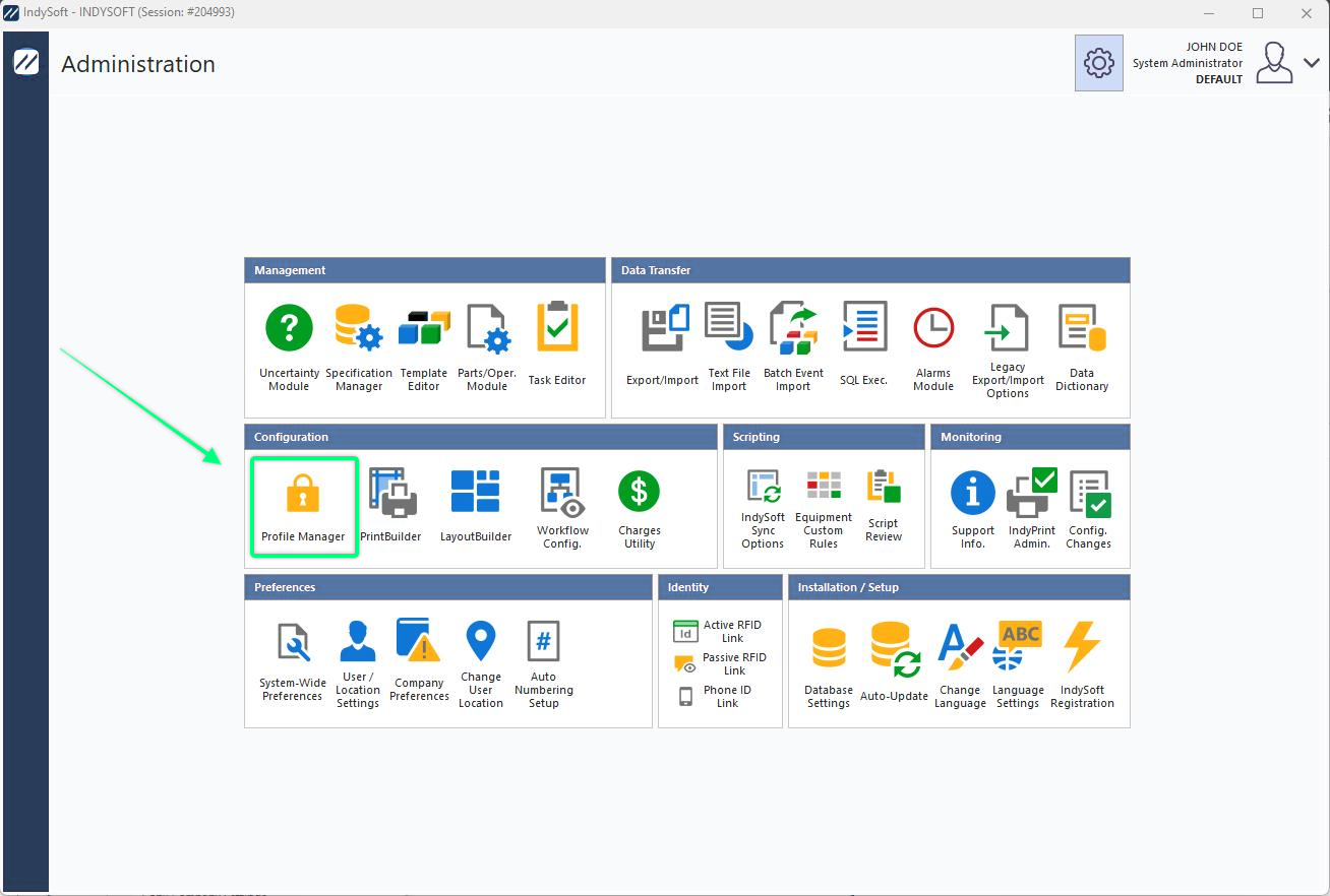 Locate 'Profile Manager' in Admin Panel
