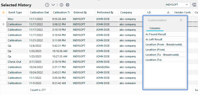 Customize Fields Dialog