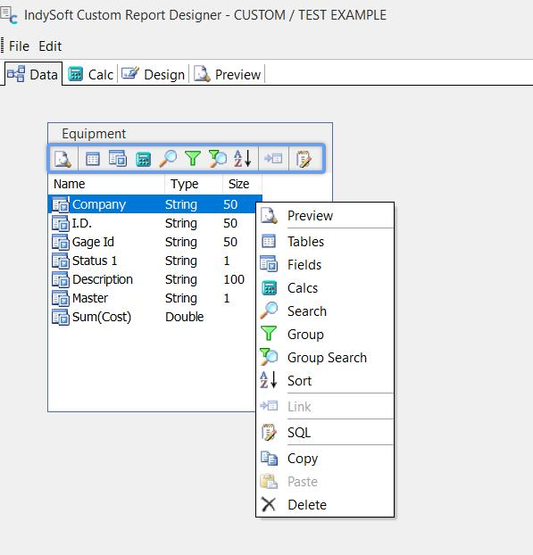 Data Tab after setting Data Pipeline (Right click to show menu)