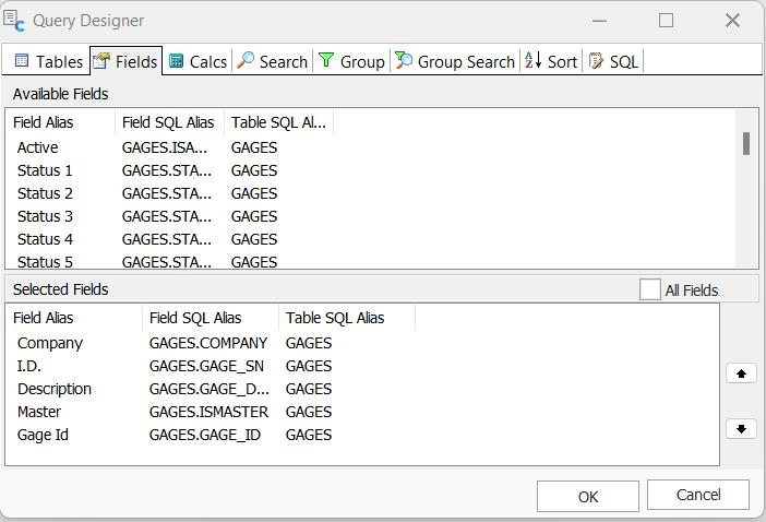 Query Designer - Field Tabs