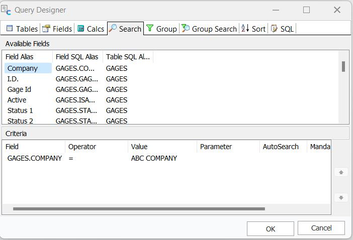 Query Designer - Calcs Tab
