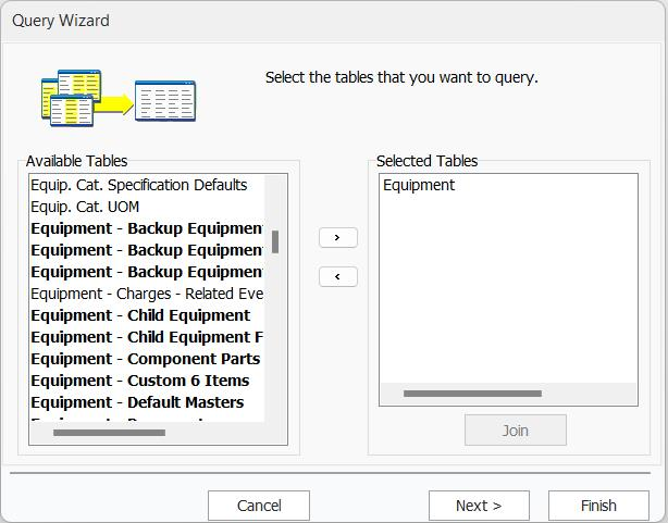 Query Wizard - Table Selection