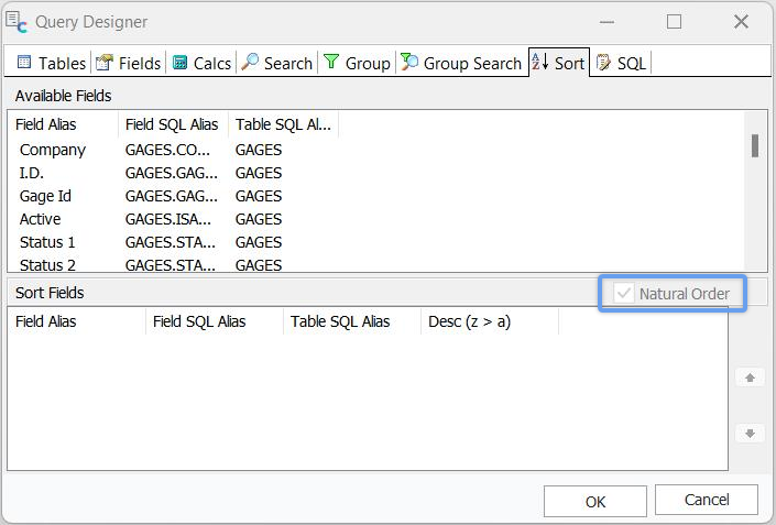Query Designer - Sort