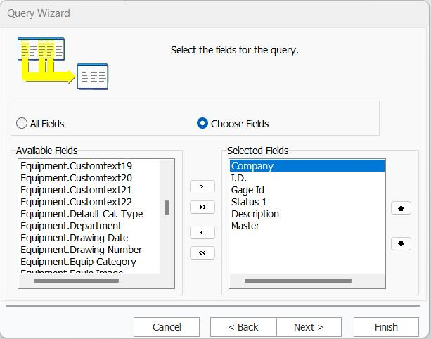 Query Wizard - Fields to Export