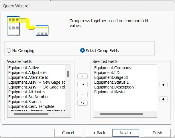 Query Wizard - Grouping Dialog