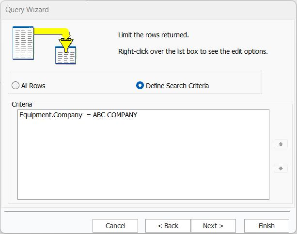 Query Wizard - Result Grid after Adding Search Criteria