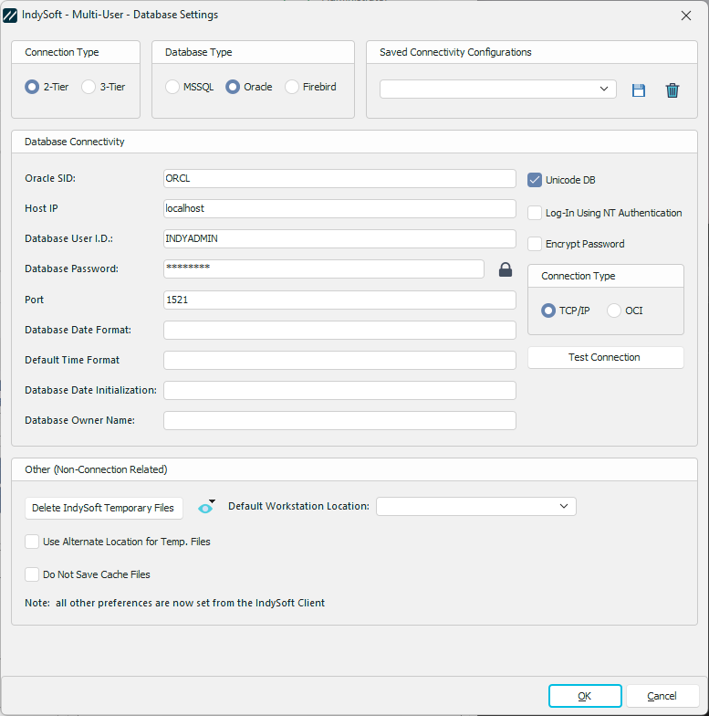 Database Settings - Database Connectivity - 2-Tier Oracle
