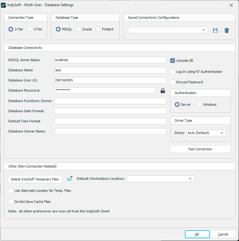 Database Settings - Database Connectivity - 2-Tier MSSQL