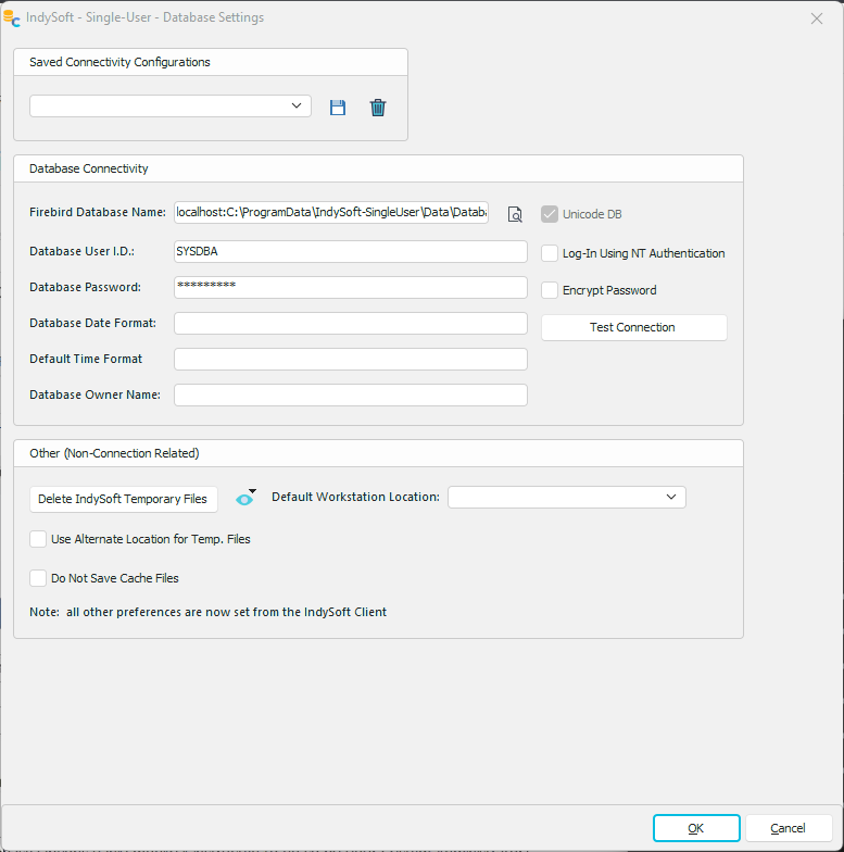 Database Settings - Database Connectivity - Single-User Firebird