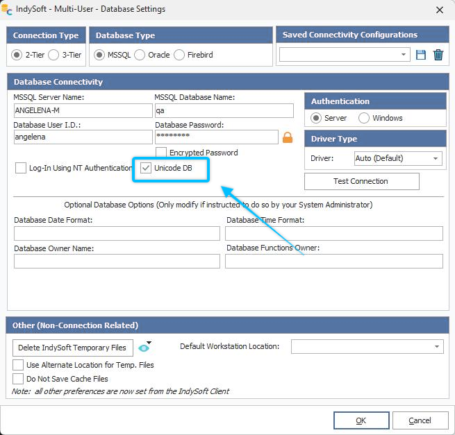 Unicode DB Setting - Database Settings