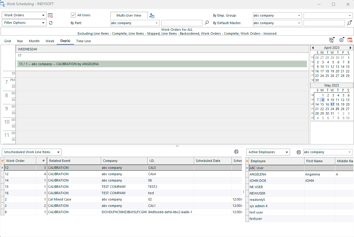 Work Scheduling Module - Day View