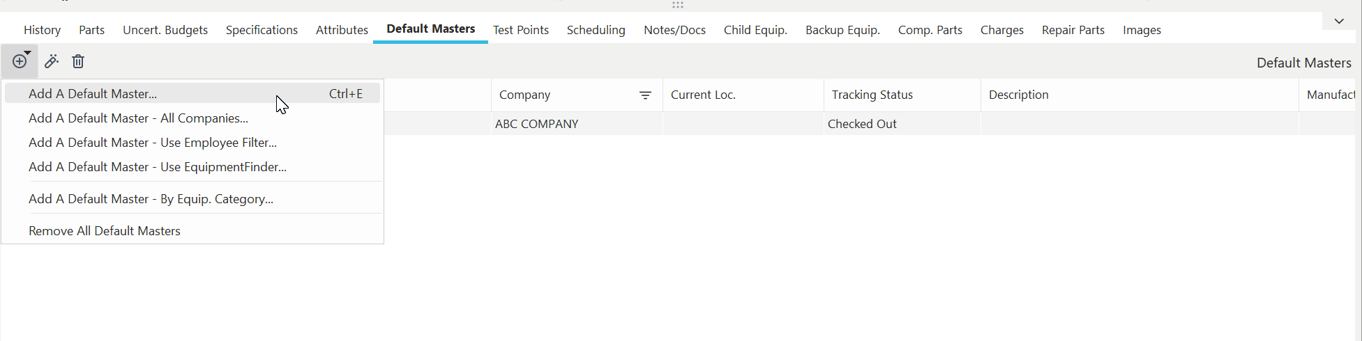 Default Masters Dialog - Dashboard Interface (Detail Dialog)