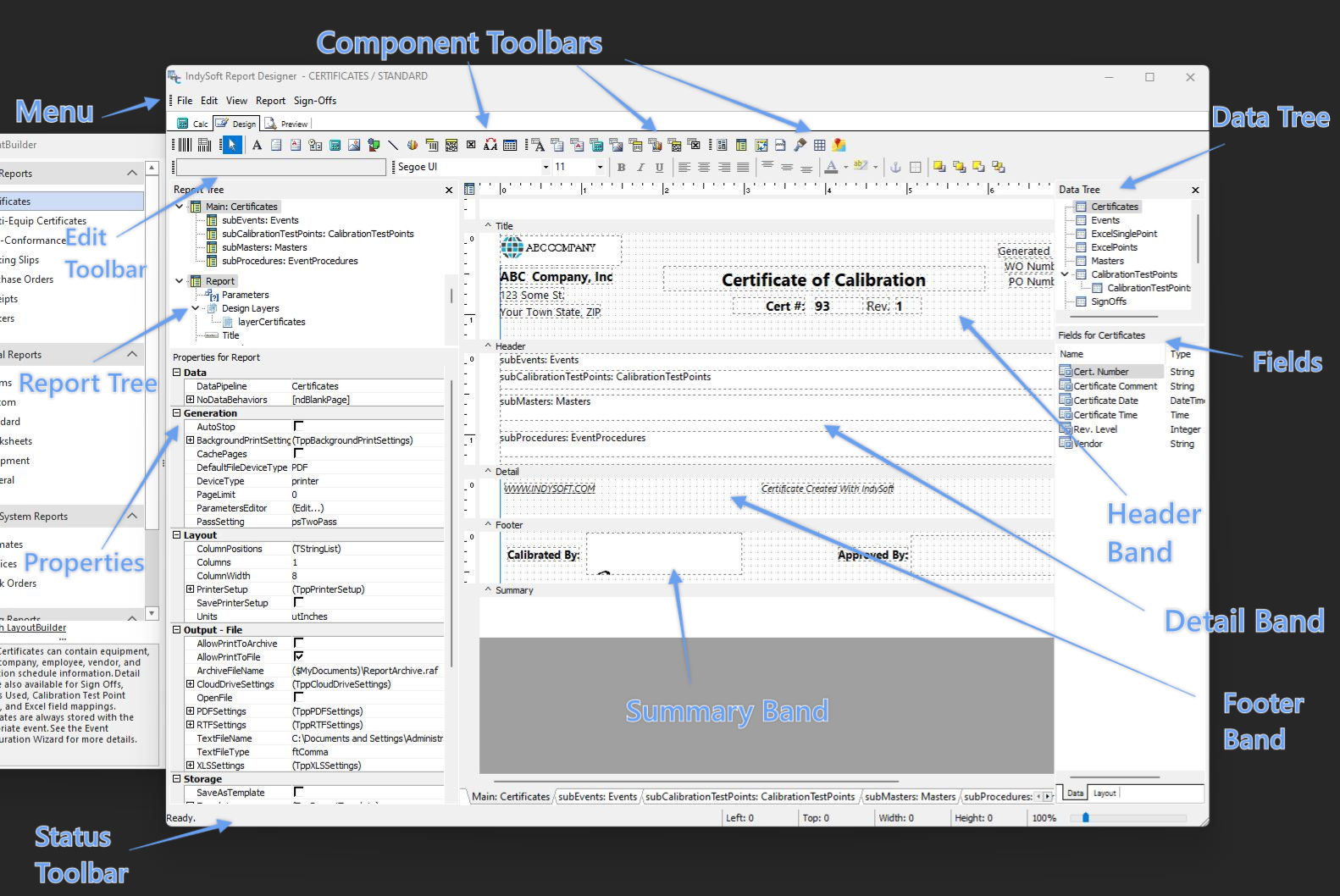 Report Designer - Design Tab Interface
