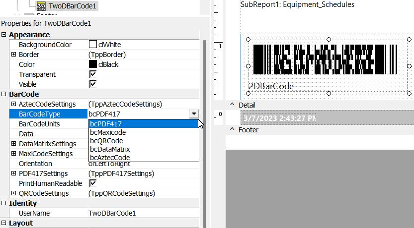 Barcode Properties - BarCodeType