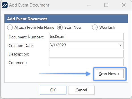 Add Event Document - Scanning Wizard