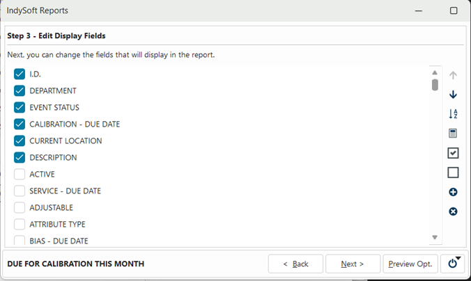 Standard Reports - Edit Display Fields