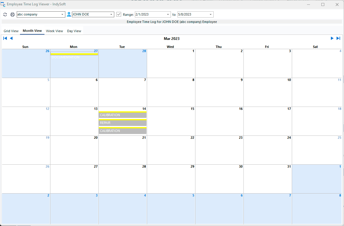 Employee Time Log Utility - Month View