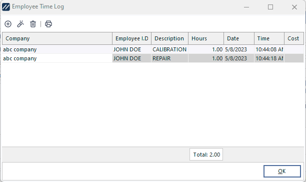 Employee Time Log Dialog In IndySoft Event