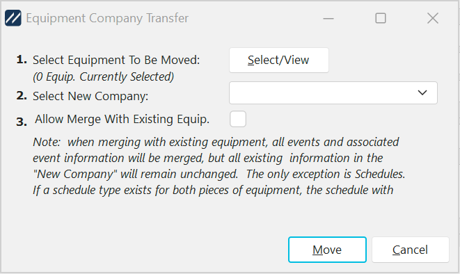Equipment Company Transfer Dialog