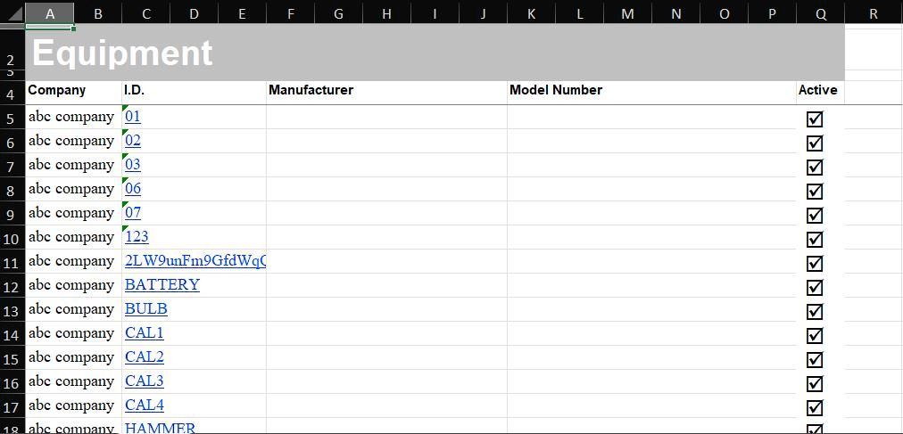 Example Excel Output - if option is OFF