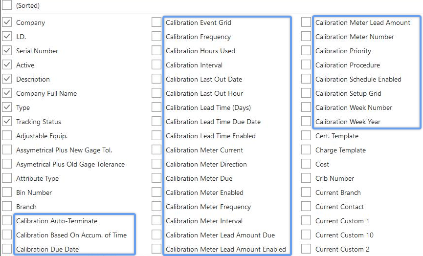Example - CALIBRATION Schedule Fields