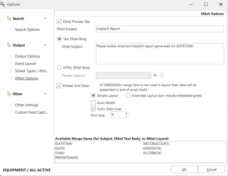 Additional Options - Email Options