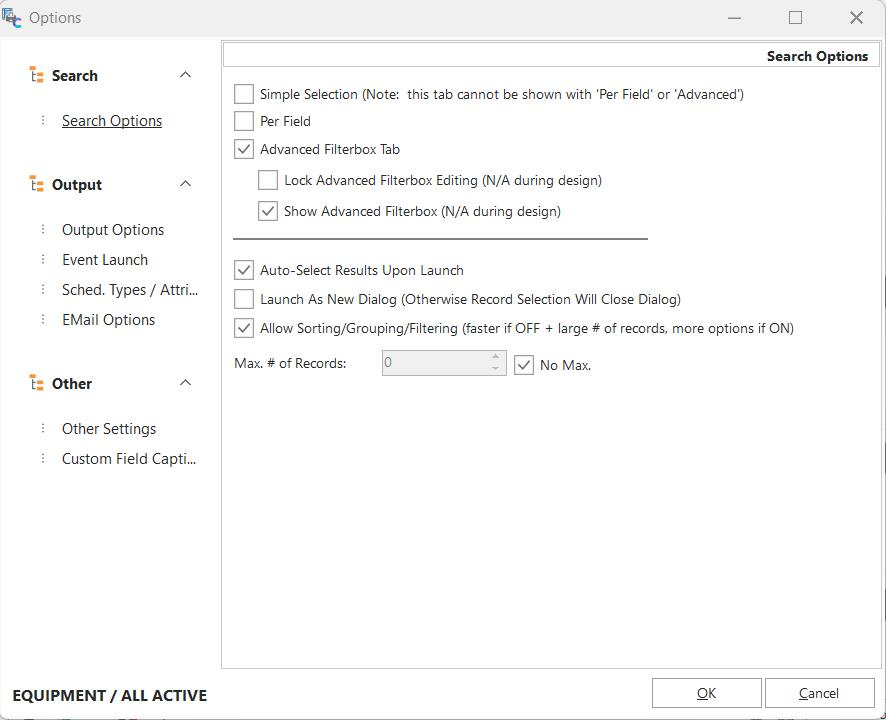 Additional Options - Search Options