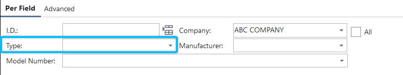 Example 'Per Field' Setup - 4 fields visible, 1 is 'Inc. Search'