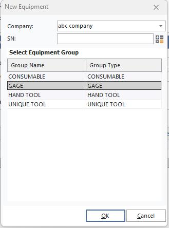 Add New Equipment Dialog