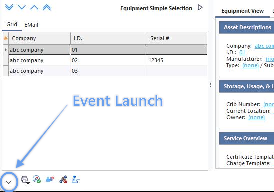 Event Launch from Equipment Search/Reports