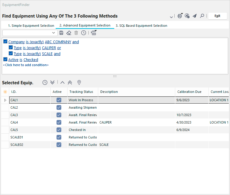 EquipmentFinder Advanced Selection Dialog - Using OR and Indents