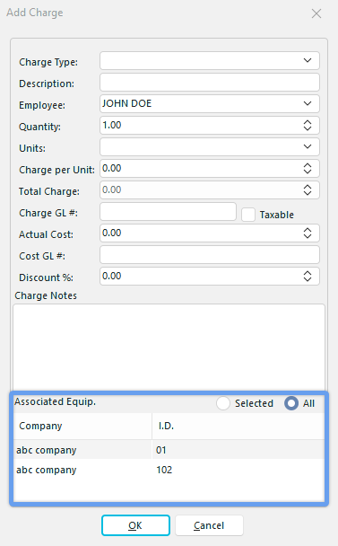 Add Charge - With Associated Equip.