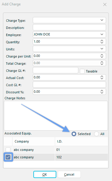 Add Serv./Repair Part - Associated Equip.