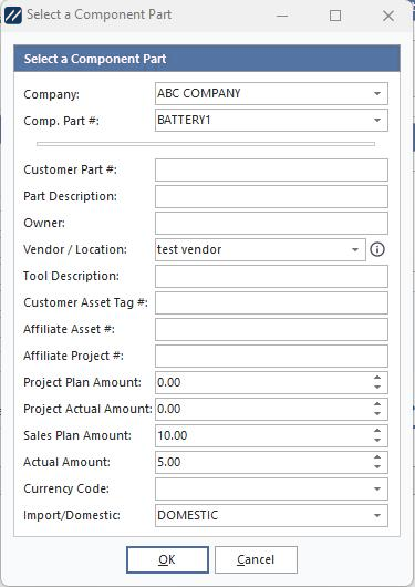 Add Component Part dialog.