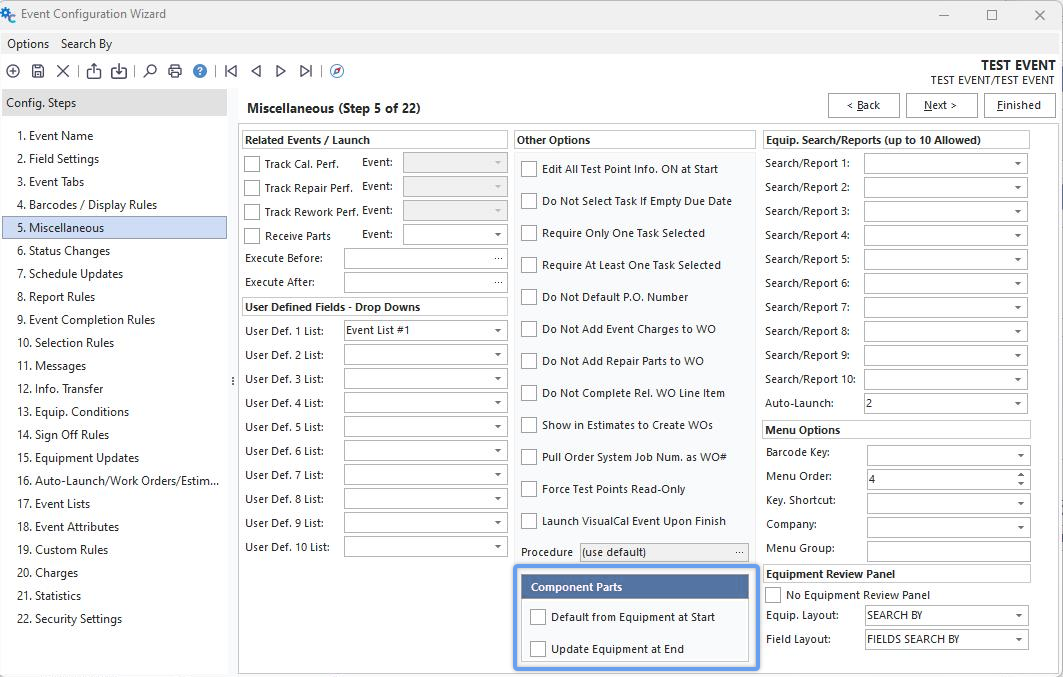 Workflow Configuration...Component Parts Settings
