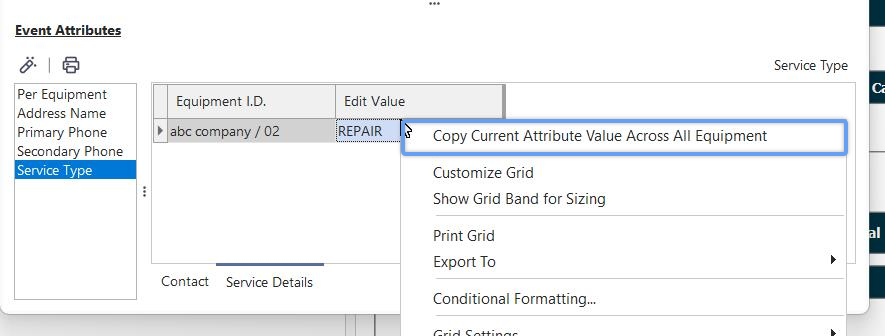 Grid-Based Event Attributes - Copy Current Attribute Value Across All Equipment