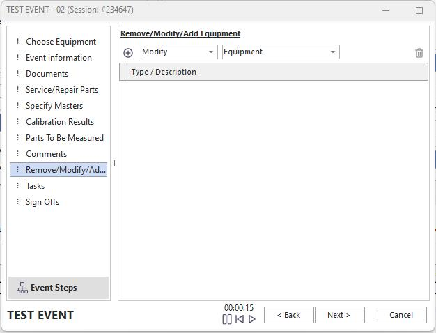 Event Steps - Remove/Modify/Add Equipment