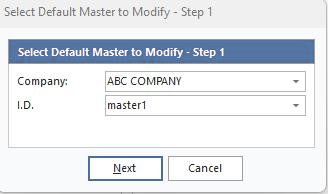 Step 1 - Select Default Master to Modify