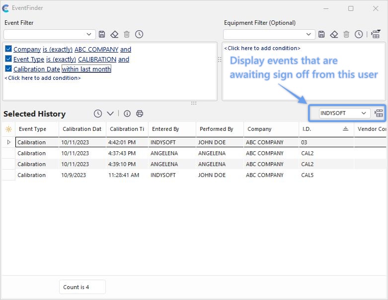 Display All Events That Need to be Signed Off by This User